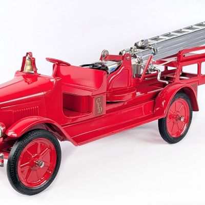Restored Buddy L Aerial Ladder Fire Truck with Rubber Tires