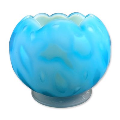 Victorian Blue Satin Cased Glass Organic Shaped Rose Bowl