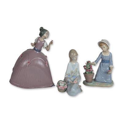Sale Photo Thumbnail #422: 3pc Lladro Glazed Porcelain Girl Figurines