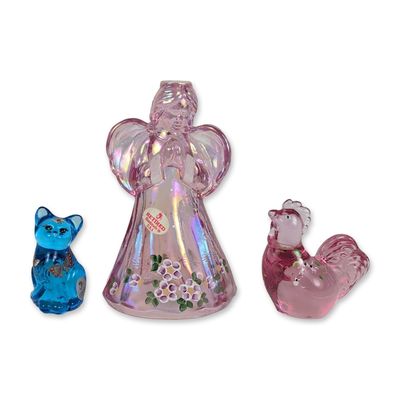 Sale Photo Thumbnail #314: 3pc Fenton Hand Painted Iridescent Glass Figurines