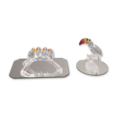 2pc Swarovski Silver Crystal Bird Figurines, Toucan and Lovebird Babies with Mirror Bases