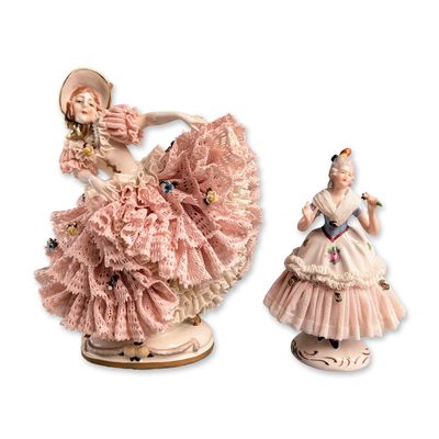 Sale Photo Thumbnail #307: 2pc Dresden German Lace Porcelain Figurines