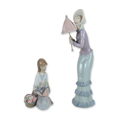 Sale Photo Thumbnail #384: 2pc Lladro Glazed Porcelain Sculpture Frustrated Walk and Figurine Flower Song
