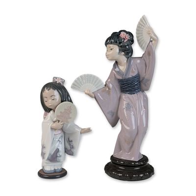 Two Lladro Porcelain Figurines, Madame Butterfly 01004991 & Oriental Beauty 01006232