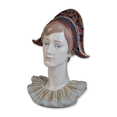 Lladro Glazed Porcelain Bust, Pensive Harlequin 01006434