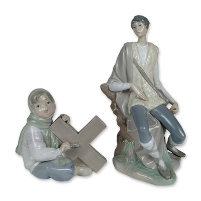 Sale Photo Thumbnail #429: 2pc Lladro Porcelain Figurines, "New Shepherd" and "Child Playing Rattle"