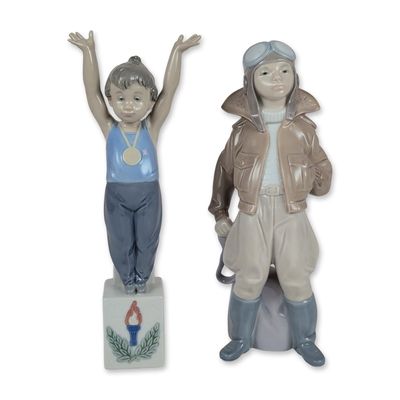 Sale Photo Thumbnail #432: 2pc Lladro Glazed Porcelain Figurines, Olympic Champion 5871 and Little Piolet 6451