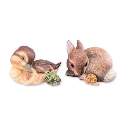 Sale Photo Thumbnail #121: 2pc Franklin Mint Bisque Porcelain Mallard Duck and Rabbit Animal Figurines