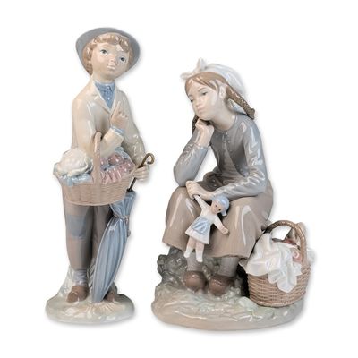 Sale Photo Thumbnail #418: Two Lladro Glazed Porcelain Figurines, Girl with Doll 01001211 & Little Gardner 01004726