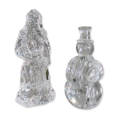 2pc Waterford Crystal Christmas Figurines, Victorian Santa and Snowman