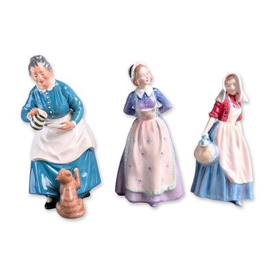 Sale Photo Thumbnail #297: 3pc Royal Doulton Porcelain and Bone China Figurines, The Favorite, Susan & Jersey Milkmaid