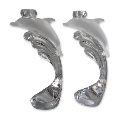 Sale Photo Thumbnail #286: 2pc Lenox Crystal Dolphin Candlesticks
