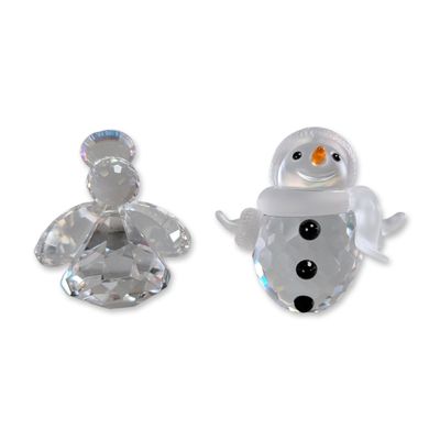 2pc Swarovski Crystal Holiday Figurines, Angel and Snowman
