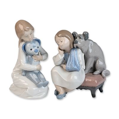 Sale Photo Thumbnail #434: Two Lladro & Nao by Lladro Porcelain Figurines, We Can't Play 01005706 & Girl with Teddy 0145