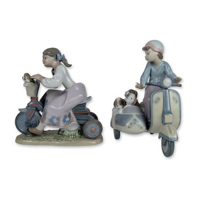 2pc Lladro Glazed Porcelain Figurines Precious Cargo 5794 and Traveling in Style 5680