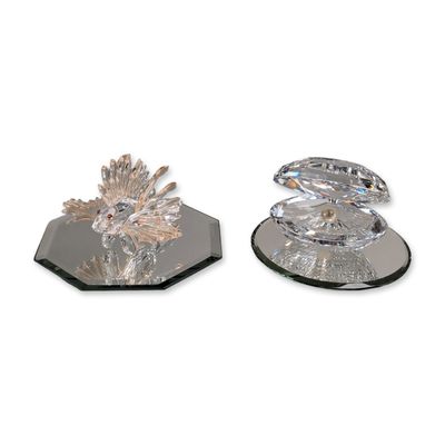 Sale Photo Thumbnail #260: 2pc Swarovski Marine Life Crystal Figurines, Lion Fish and Oyster with Mirror Bases