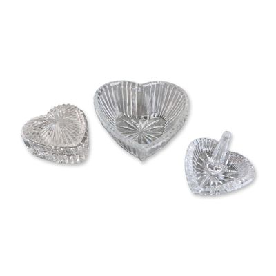 Sale Photo Thumbnail #289: 3pc Waterford Lead Crystal Heart Shaped Dresser Accessories