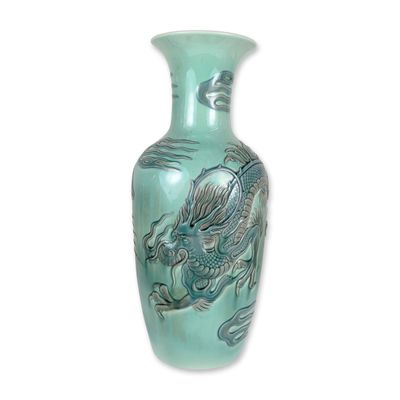 Sale Photo Thumbnail #441: Lladro Spanish Celadon Porcelain Dragon Vase 1116