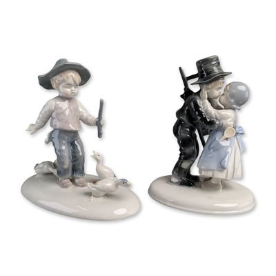 Sale Photo Thumbnail #310: 2pc Metzler & Ortloff Germany Polychrome Porcelain Figurines, Model 7213 and Model 7210