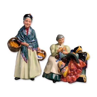 Sale Photo Thumbnail #303: 2pc Royal Doulton Porcelain Figurines, Orange Lady HN 1953 & Wardrobe Mistress HN 2145