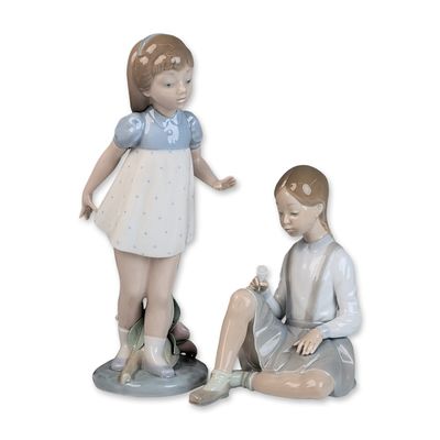 Sale Photo Thumbnail #426: Two Lladro Glazed Porcelain Figurines, Girl Walking 01005040 & Girl with Flower 01004596