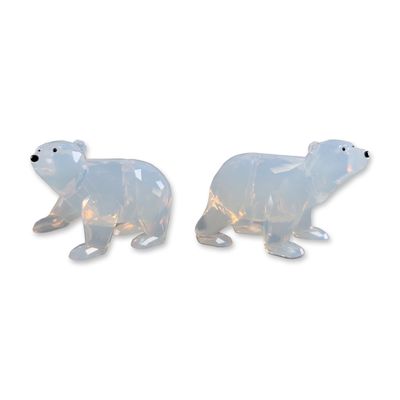 2pc Swarovski SCS White Opal Crystal Polar Bear Cubs Figurines