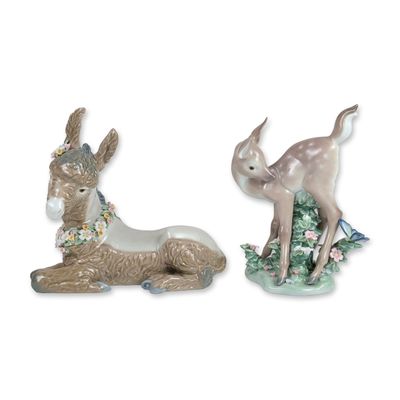 Sale Photo Thumbnail #400: 2pc Lladro Glazed Porcelain Animal Figurines, Hi There! 5672 and Beautiful Burro 5683