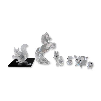 7pc Swarovski Silver Crystal Animal Figurines Collection with Base