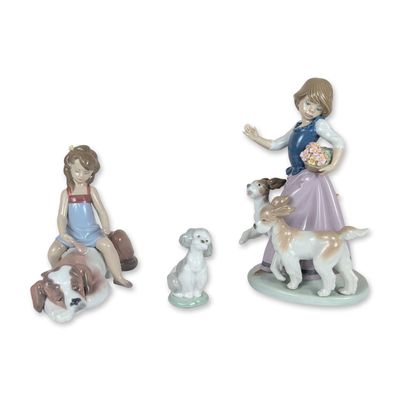 Sale Photo Thumbnail #392: 3pc Lladro Glazed Porcelain Dog Themed Figurines