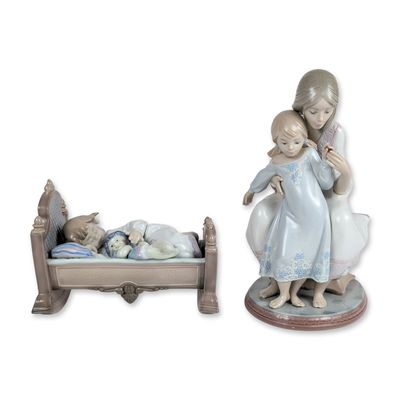 Sale Photo Thumbnail #419: 2pc Lladro Glazed Porcelain Figurines Tenderness 1527 and Rock A Bye Baby 5717