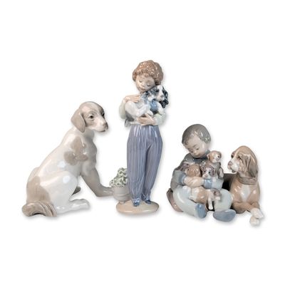 Sale Photo Thumbnail #391: 3pc Lladro & Nao by Lladro Glazed Porcelain Dog Figurines- 01005456, 01007609