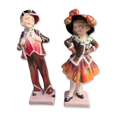 Sale Photo Thumbnail #301: 2pc Royal Doulton Bone China Figurines, Pearly Boy HN 2035 and Pearly Girl HN 2036