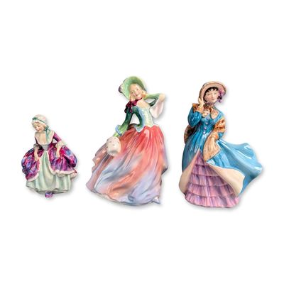 Sale Photo Thumbnail #292: 3pc Royal Doulton Bone China Figurines Goody Two Shoes, Autumn Breezes & Delphine