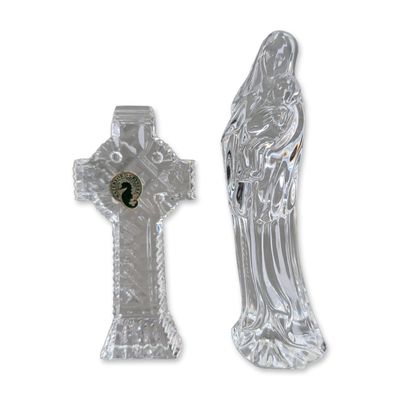 2pc Waterford Crystal Mother and Child & Celtic Cross