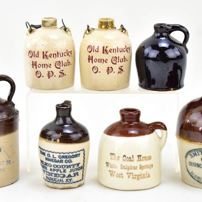 MINIATURE STONEWARE ADVERTISING JUG ASSORTMENT: PACIFIC STONEWARE COMPANY AND MORE