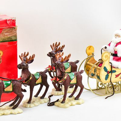 TRADITIONS FABRIC MACHE SANTA AND REINDEER CHRISTMAS DISPLAY SET