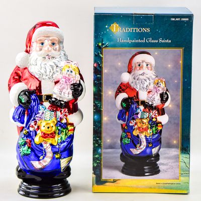 NEW IN BOX TRADITIONS HAND-PAINTED GLASS SANTA