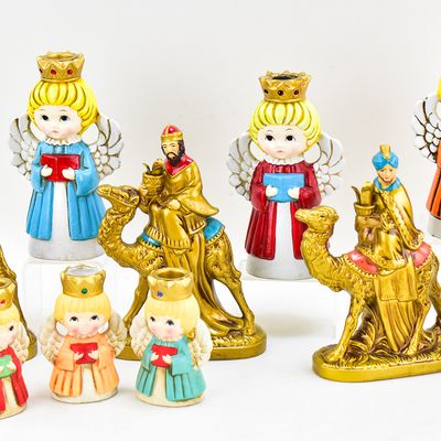 COLLECTION OF THEMED CANDLE HOLDERS; 3 WISE MEN, ARDCO/HOMCO ANGELS