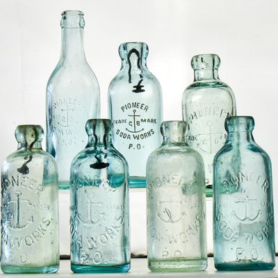 SEVEN PIONEER SODA WORKS GLASS BOTTLE COLLECTION