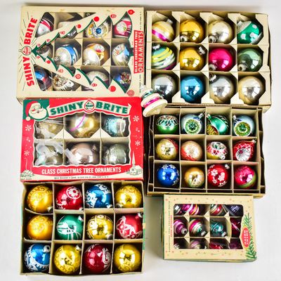 SIX BOXES SHINY BRITE GLASS ORNAMENTS