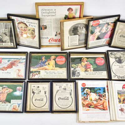 COLLECTION OF COCA-COLA MAGAZINE ADVERTISEMENT: FRAMED AND LOOSE EPHEMERA