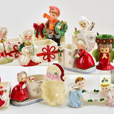 KITSCHY CHRISTMAS PLANTERS AND CANDLE HOLDERS: NAPCO, LEFTON, AND MORE