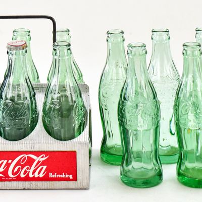 COCA-COLA 6-PACK ALUMINUM BOTTLE CARRIER WITH BOTTLES
