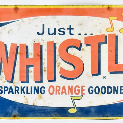 WHISTLE ORANGE SODA EMBOSSED TIN SIGN