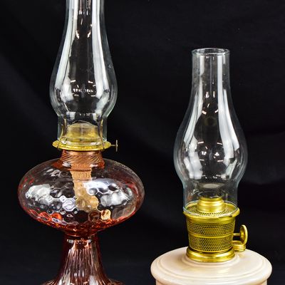 PAIR OF OIL LAMPS: ALADDIN, PLUME & ATWOOD
