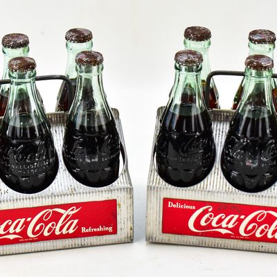 TWO COCA-COLA ALUMINUM 6-PACK CARRIER WITH FULL BOTTLES