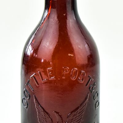 COTTLE POST & COMPANY PORTLAND, OR AMBER BLOB-TOP BOTTLE