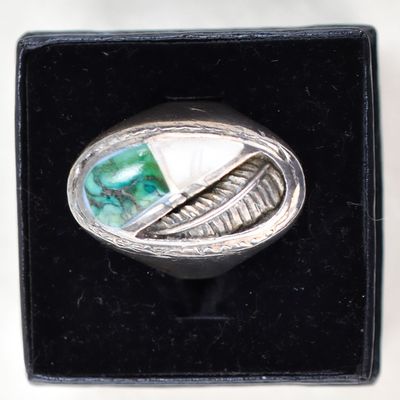 MEXICO SILVER RING WITH TURQUOISE AND MOTHER OF PEARL INLAY