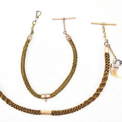 VICTORIAN ERA WOVEN HUMAN HAIR POCKET WATCH CHAINS