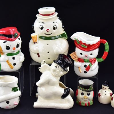 CERAMIC SNOWMAN DECOR AND TABLEWARE: LEFTON AND RELPO